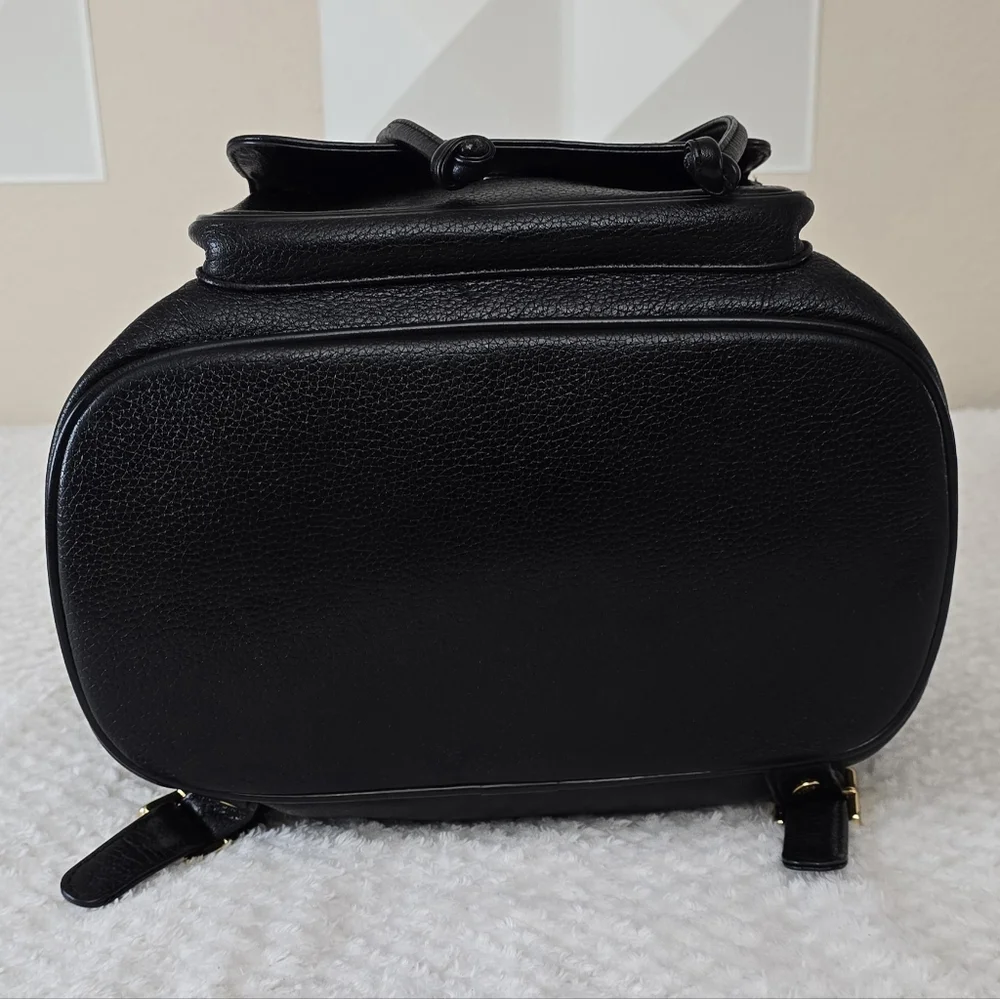 MCM Black Leather Studded Backpack Gold Hardware Drawstring Side Zip